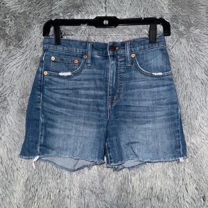 Madewell High Rise Denim Shorts Distressed Raw Hem Blue Size 24